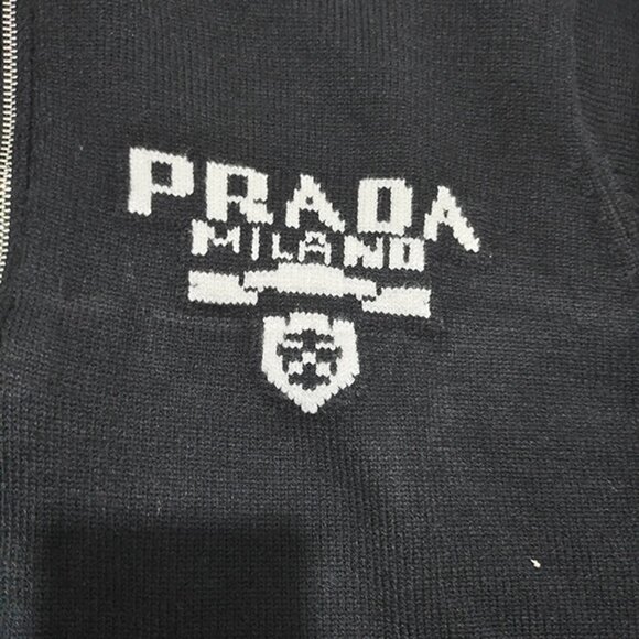 Prada Intarsia Knit Logo Zip Up Cardigan - Picture 6 of 6